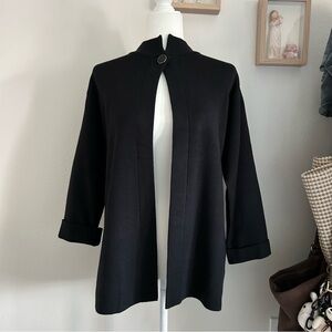 Calligraphie Coat in Black Mock Neck Open Button Up Classic Dark Academia Cute
